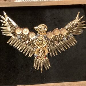 Man cave vintage jewelry handcrafted framed art bird gold tone necklace feathers